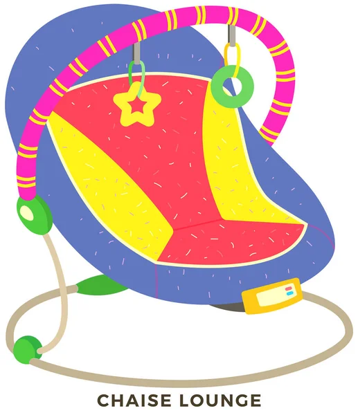 Bébé videur automatique, balançoire gadjet. Chaise longue avec jouets, élément intérieur pour enfants — Image vectorielle