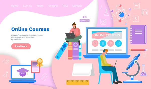 Online onderwijs op afstand cursussen concept landing page. Leren van studenten, thuis werken, opleiding — Stockvector