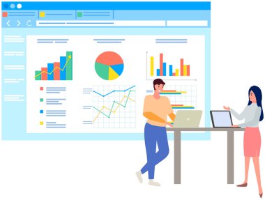Çalışanlar istatistiksel göstergeleri, iş verilerini analiz ederler. Karakterler pazarlama araştırmalarıyla çalışır