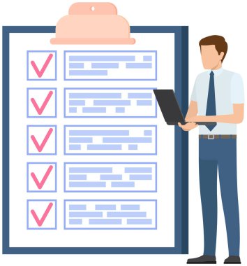 Ay çizelgesi, yapılacaklar listesi, zaman yönetimi. İşadamı kontrol ve planlama listesinin yanında duruyor
