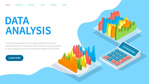 Analyzovat statistické ukazatele, obchodní data. Práce s marketingovým výzkumem. Izometrická analýza dat — Stockový vektor