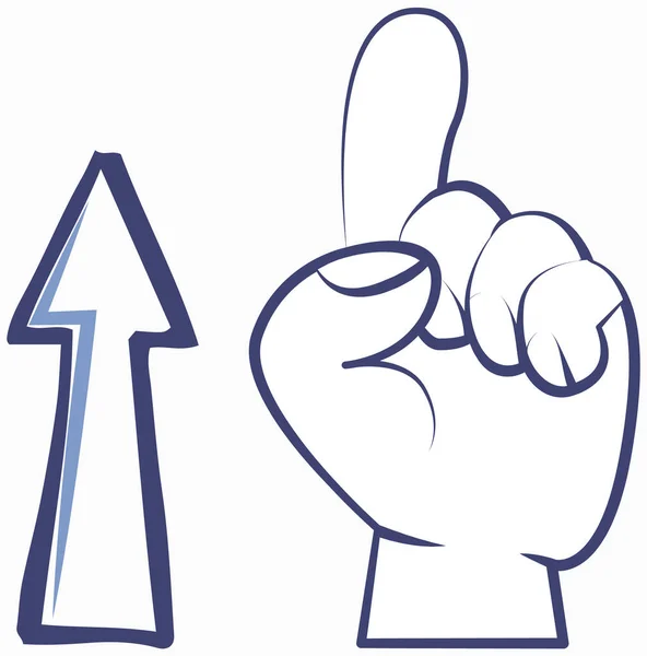 Pijl geeft richting vector ontwerp icoon met aandacht hand gebaar index vinger wijst omhoog — Stockvector