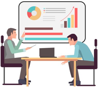 İstatistik analiziyle takım çalışması. İş verileri ve strateji planlaması ile ilgili iş arkadaşları