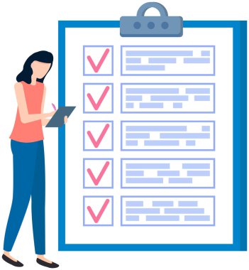 Kadın listeye ve planlama programına yakın duruyor. Plan tamamlandı, görev tamamlandı, zaman çizelgesi