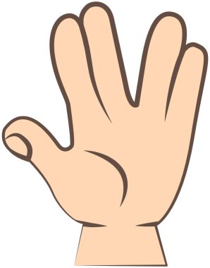 Çizgi film tarzında insan eli beyaza izole edilmiş, el sallıyor. Hoş geldin ya da elveda.