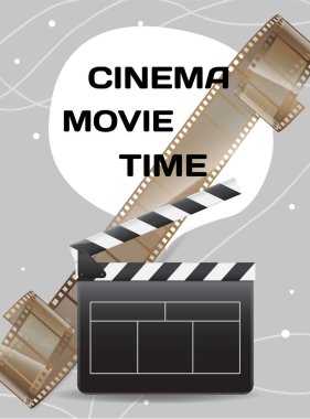 Beyaz arkaplanda film alkışı simgesi. Boş film alkışlaması sinema zamanı vektör illüstrasyonu