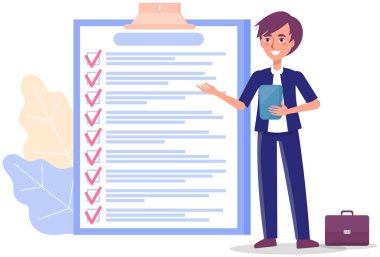 Ay çizelgesi, yapılacaklar listesi, zaman yönetimi. İşadamı kontrol ve planlama listesinin yanında duruyor