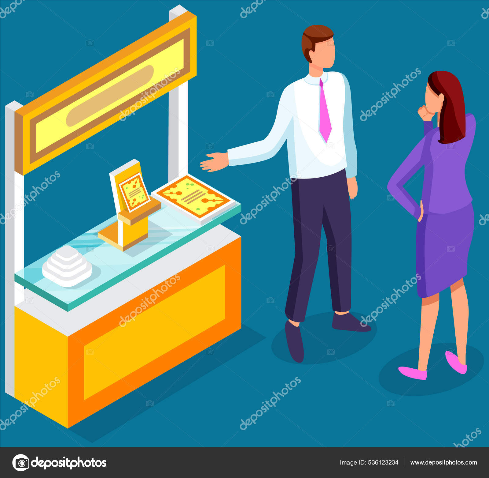 Leaflets distribution near presentation stand. Pomoter giving