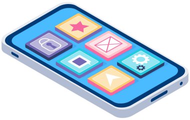 Akıllı telefon ve standart mobil uygulamalar ekranda. Programlama, yazılım geliştirme, uygulamalar