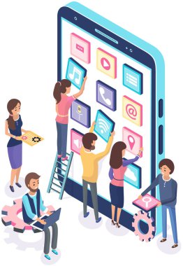 Akıllı telefon için mobil program, elektonik aygıt uygulaması geliştirmek için çalışan insanlar