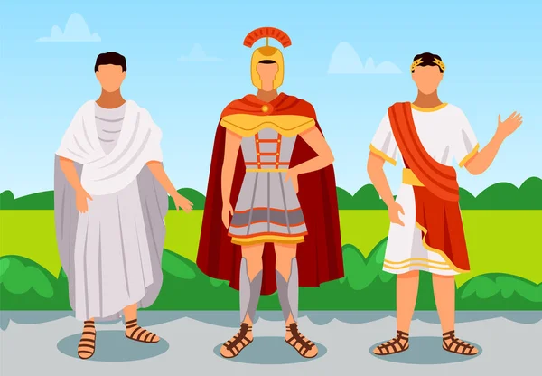 Citizens of ancient rome in traditional costumes set, legionary, roman man, plebeian, emperor — Stock Vector