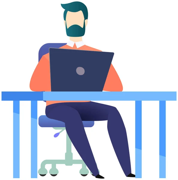 Empresário empresário de terno trabalhando na mesa de escritório. Homem barbudo com laptop internet surf —  Vetores de Stock