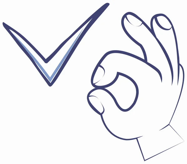 Позначте елемент знака і жест руки, що показує знак Ok. Просте позначення графічного дизайну. Кнопка Гаразд — стоковий вектор