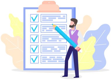 Ay çizelgesi, yapılacaklar listesi, zaman yönetimi. İşadamı kontrol ve planlama listesinin yanında duruyor