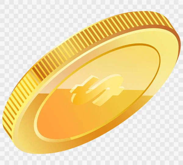 Moneta d'oro con simbolo dollaro isolato. Moneta realistica 3d. Denaro penny come simbolo di ricchezza e successo — Vettoriale Stock