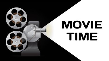 Retro film projektörü, film makarası ve biletleri. Analog aygıtı sinema filmi projektörü