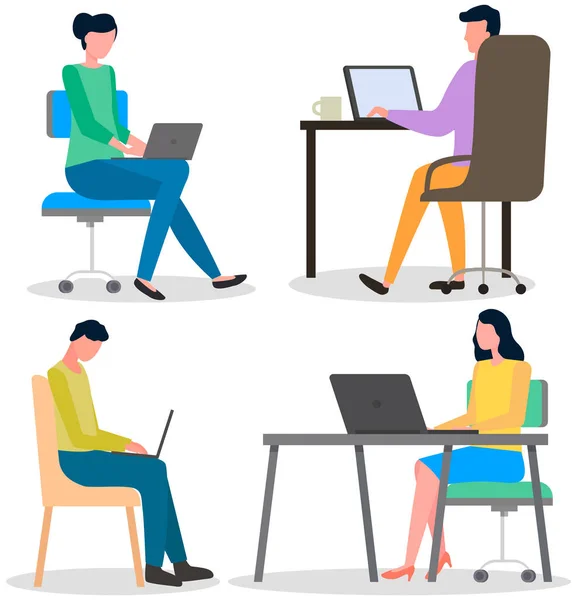 Chatting, communication and sending messages via Internet. People using laptop to chat — Stock Vector