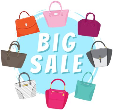 Kadın çantalı büyük indirim posteri. İndirim, özel teklifler promosyon, alışveriş reklamı