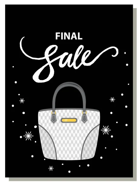 Sale poster with womens bag, shop now. Discount, special offers promotion, shopping advertisement — Vetor de Stock