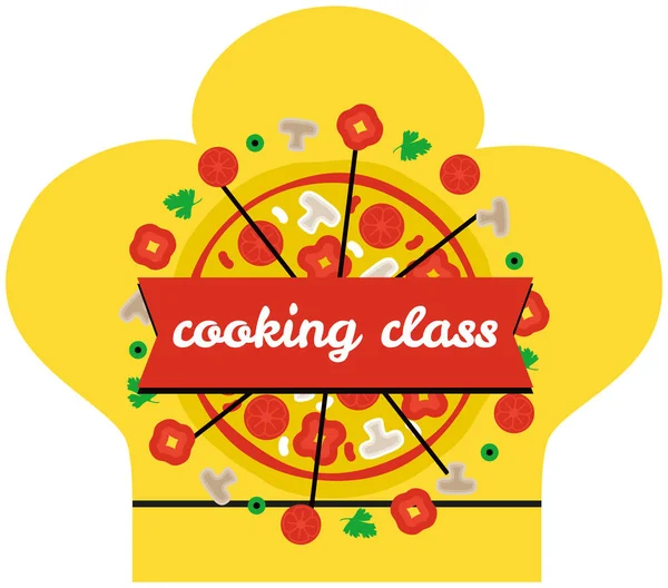 Kitchen emblem, food studio label. Masterclass on cooking pizza. Italian cuisine lessons concept — Vetor de Stock