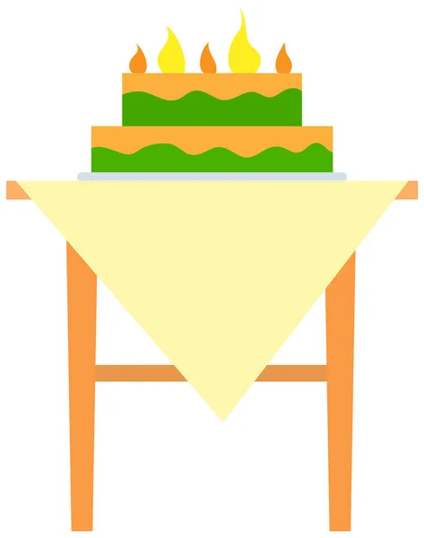 Velký dort zdobený smetanou na stole. Slavnostní dezert, pečivo, cukrovinky na oslavu — Stockový vektor