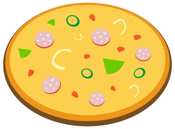 Olasz étel paradicsommal, kolbásszal, hagymával és gombával. Friss pizza sült tésztával és hozzávalókkal — Stock Vector