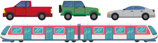 Various types of freight, passenger and public transport. Ground and underground vehicles, cars — Stock Vector