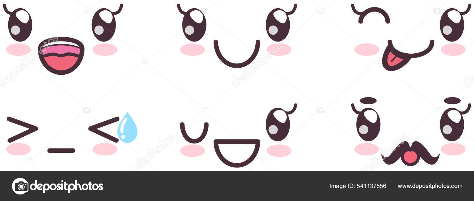 Set of kawaii faces. Collection of kawaii eyes and mouths with