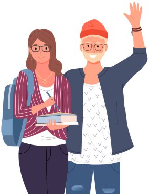 Çeşitli kolej, üniversite öğrencileri, liseli kız ve dizüstü bilgisayarı olan okul çocuğu.