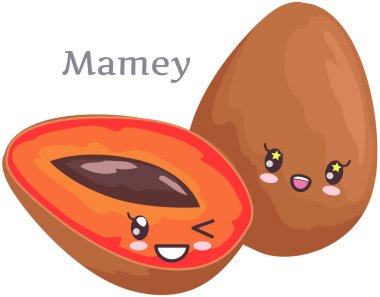 Şirin mamey sticker kawaii karakter ikon vektör tasarımı. Sevimli, sevimli, sevimli, neşeli yüz.