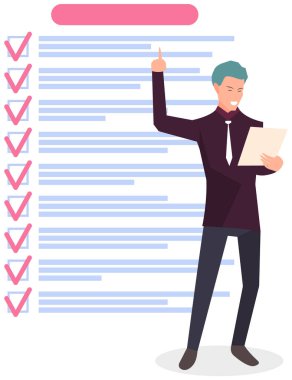 Businessman works with to do list. Man creates timetable, checklist, daily schedule with tasks