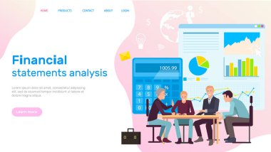 Financial statements analysis, statistical data accounting. Business website landing page template