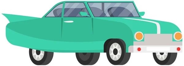 Coche retro verde para conducir por carretera. Transporte para viajes y viajes a la ciudad, vehículo sedán vista lateral — Vector de stock