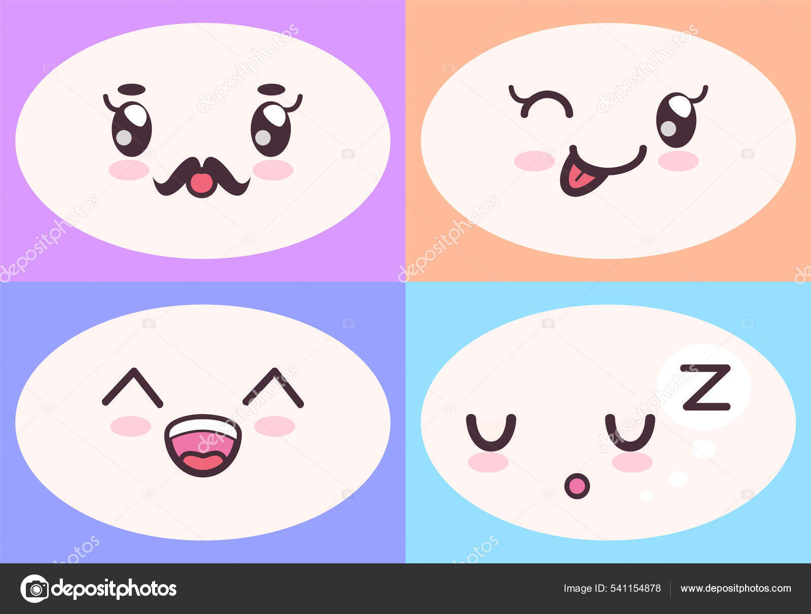 Kawaii rostos bonitos. olhos e bocas no estilo mangá. emoticon