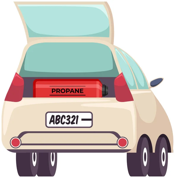 Transportation of canister with fuel, container with propane. Pressurized gas cylinder in car trunk — Vector de stock