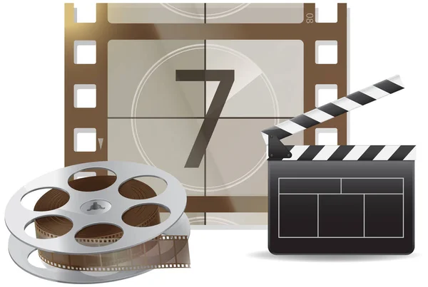 Establecer iconos cinematografía cine y cine. Equipos de producción de películas para rodaje, industria cinematográfica — Archivo Imágenes Vectoriales