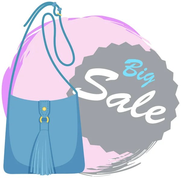 Cartel de venta con bolsa para mujer, compre ahora. Descuento, ofertas especiales promoción, publicidad de compras — Vector de stock