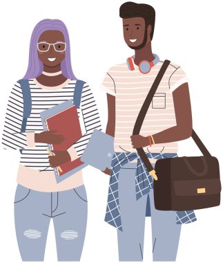Diverse college, university students from Africa. Young people, multicultural couple studying