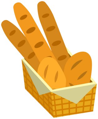 Fresh baguettes and loaves in wicker basket. Bakehouse products, hot pastries, bread, bakery