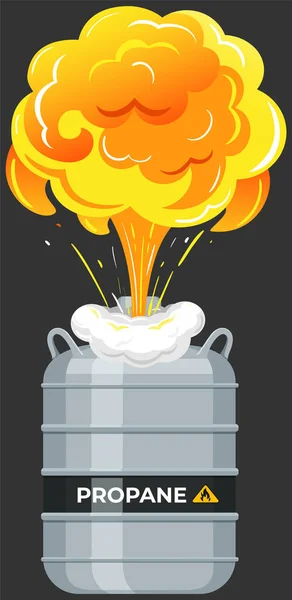Explosion of gas in cylinder, container with fuel. Balloon with flammable, explosive subtance inside — Archivo Imágenes Vectoriales