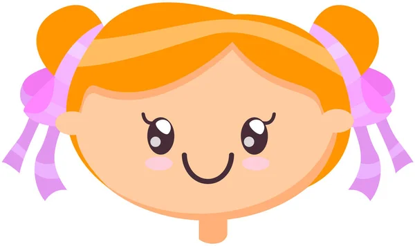 Επικεφαλής κορίτσι με φιλικό χαμογελαστό πρόσωπο, εικονογράφηση διάνυσμα kawaii emoticon doodle εικονίδιο σχέδιο — Διανυσματικό Αρχείο