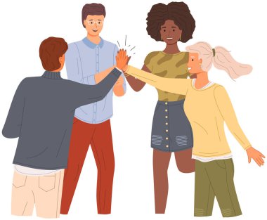 Takım, selamlaşma sırasında meslektaşlar. Birbirine beşer beşer veren insanlar el ele tutuşuyorlar.