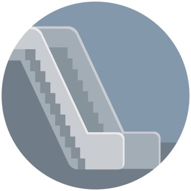 Escalator, mobile ladder for transporting people icon. Lift or elevator with stairs and handrails