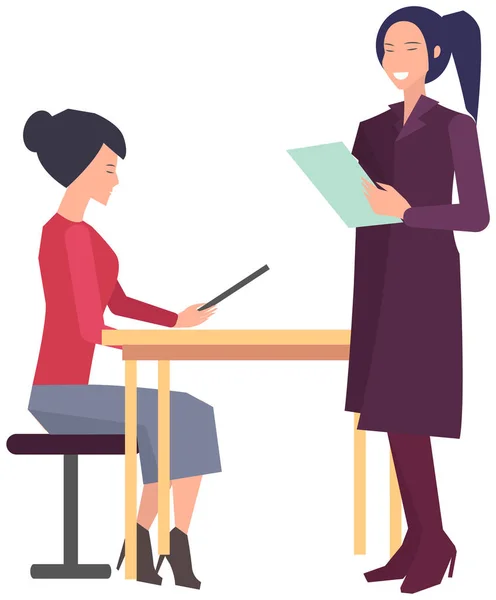 Meeting to discuss starting project, business plan. Colleagues discussing work in entrepreneurship — Stock Vector