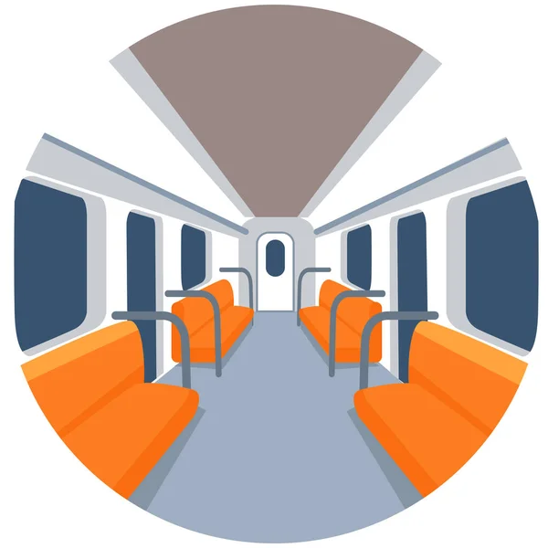 Inredning av tunnelbana, transport för passagerare med säten, automatiska dörrar och fönster — Stock vektor