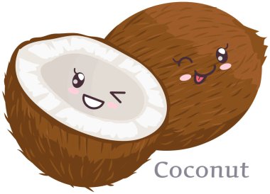 Cute coconut sticker kawaii character icon vector design. Adorable, cute charming cheerful face