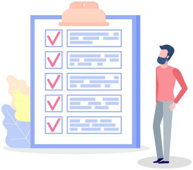 Ay çizelgesi, yapılacaklar listesi, zaman yönetimi. İşadamı kontrol ve planlama listesinin yanında duruyor