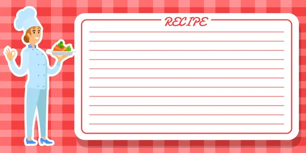 Abstract technological food card, restaurant menu design. Recipe from female chef serving dish — Vetor de Stock