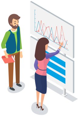Çalışanlar istatistiksel göstergeleri, iş verilerini analiz ederler. Karakterler pazarlama araştırmalarıyla çalışır
