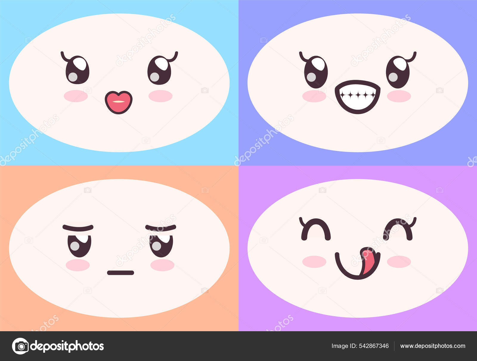 Kawaii rostos bonitos. olhos e bocas no estilo mangá. emoticon